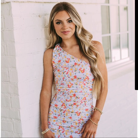 NWT Shop These Three Side Ruched One Shoulder Midi Dress-Floral - Size Small - Picture 4 of 7
